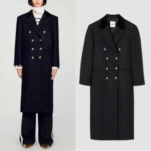 SANDRO Offy Double Breasted Long Coat